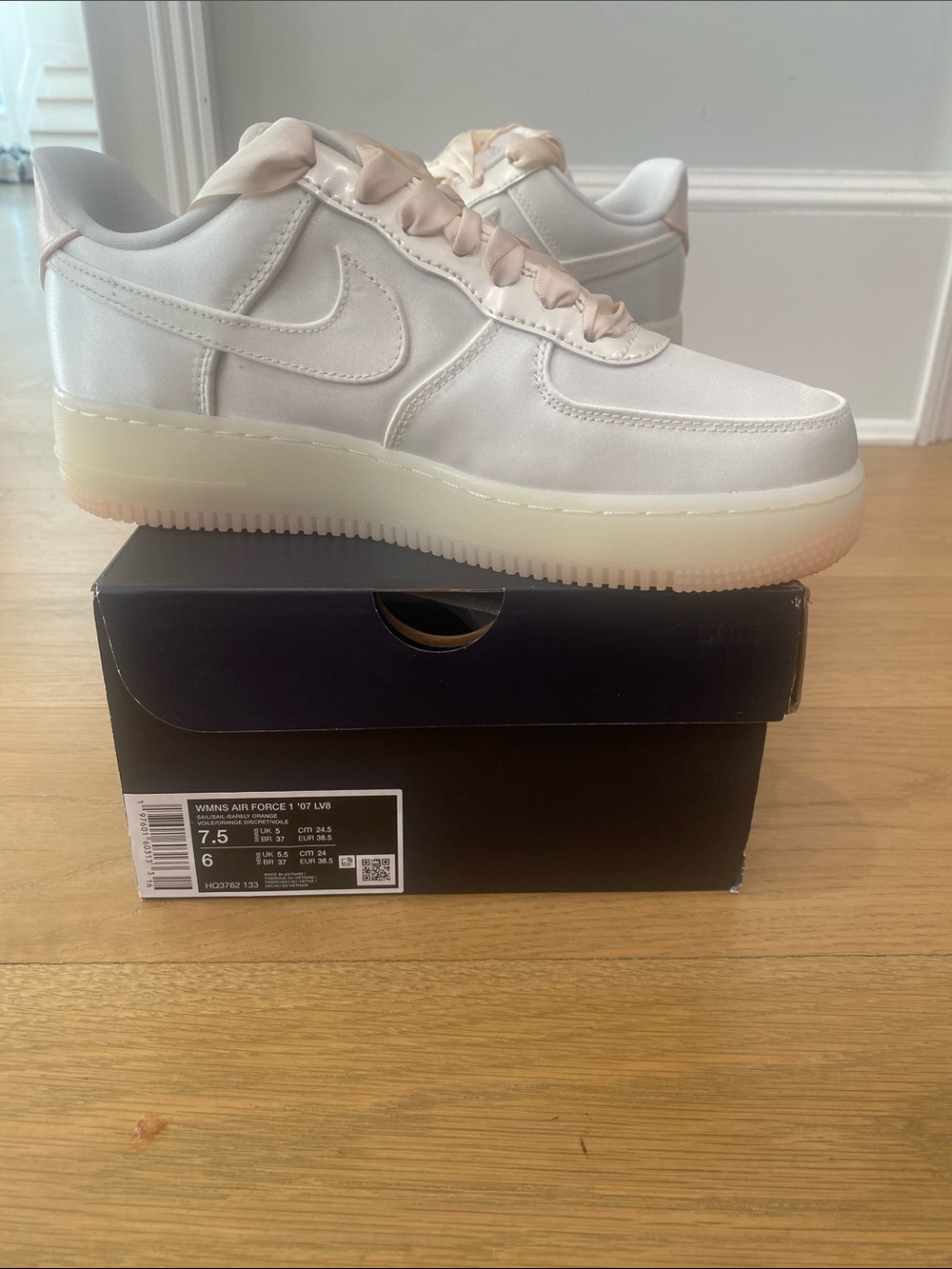 Nike Women's Air Force 1 Satin Ribbon White Cream Sneakers